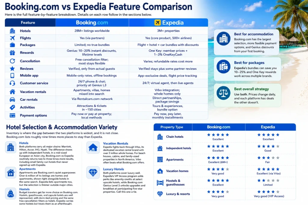 Booking.com vs Expedia Feature Comparison