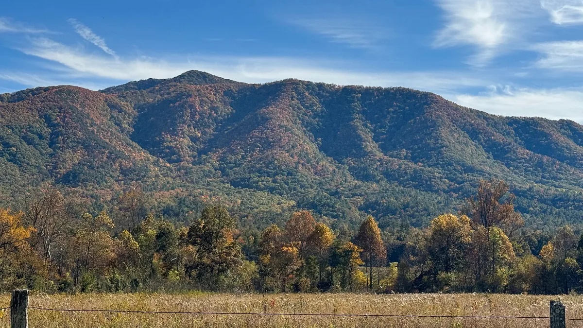 Cades Cove valley and mountains in Great Smoky Mountains National Park, a free family trip stop