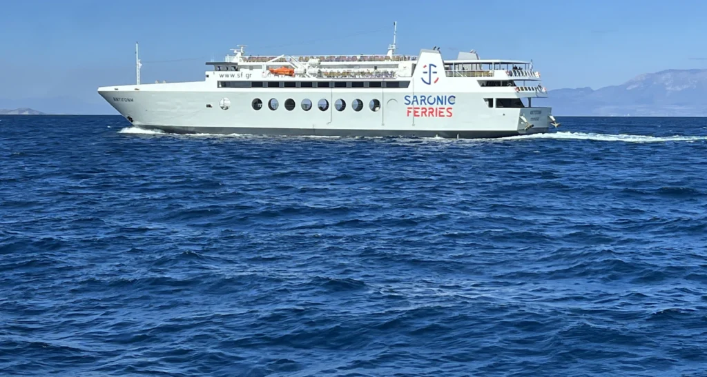 High-speed ferry crossing the Aegean Sea in Greece