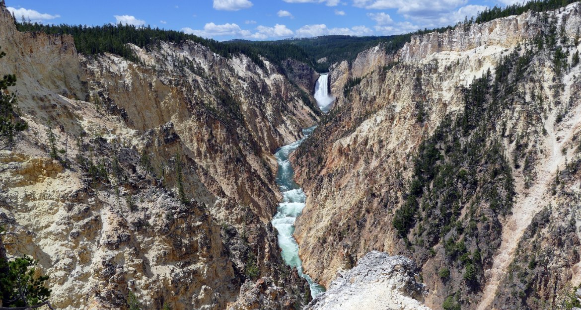 Lower Falls dropping into the yellow-walled Grand Canyon of the Yellowstone, seen from Artist Point