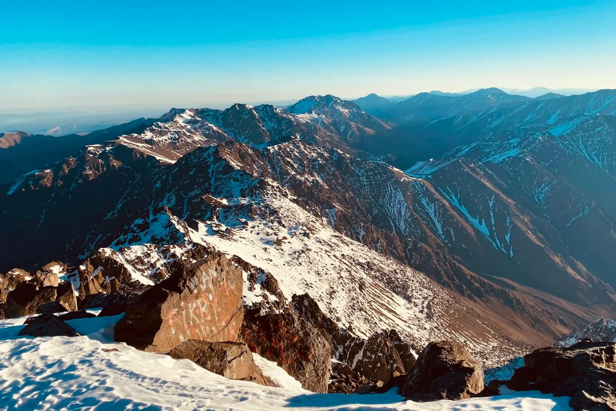 Snow-capped Atlas Mountains in Morocco, home of the Mount Toubkal trek