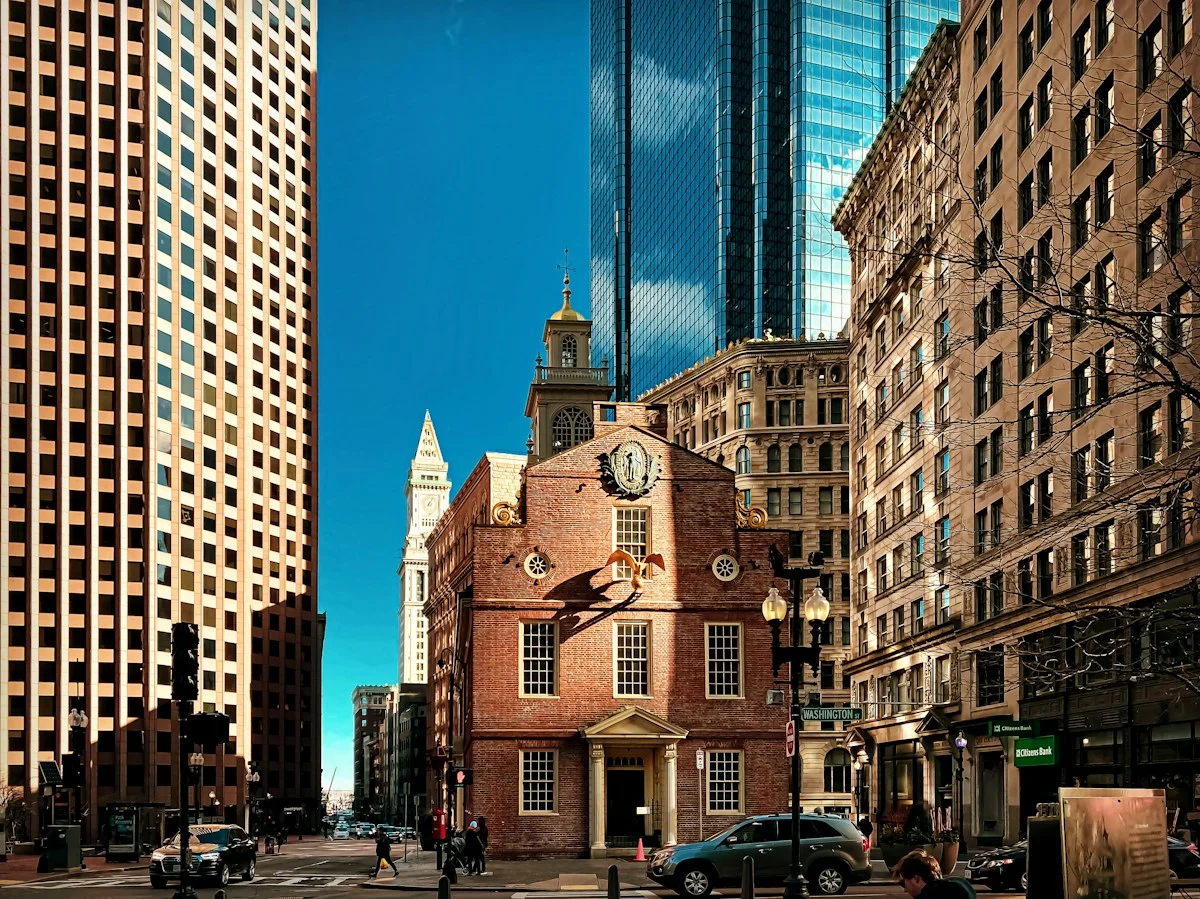 Old State House on the Freedom Trail, surrounded by downtown Boston towers